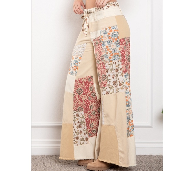 Blue Velvet “ Watertown 2 “ Blue Velvet Patchwork Mixed Fabric Pants 90 - Picture 2 of 5